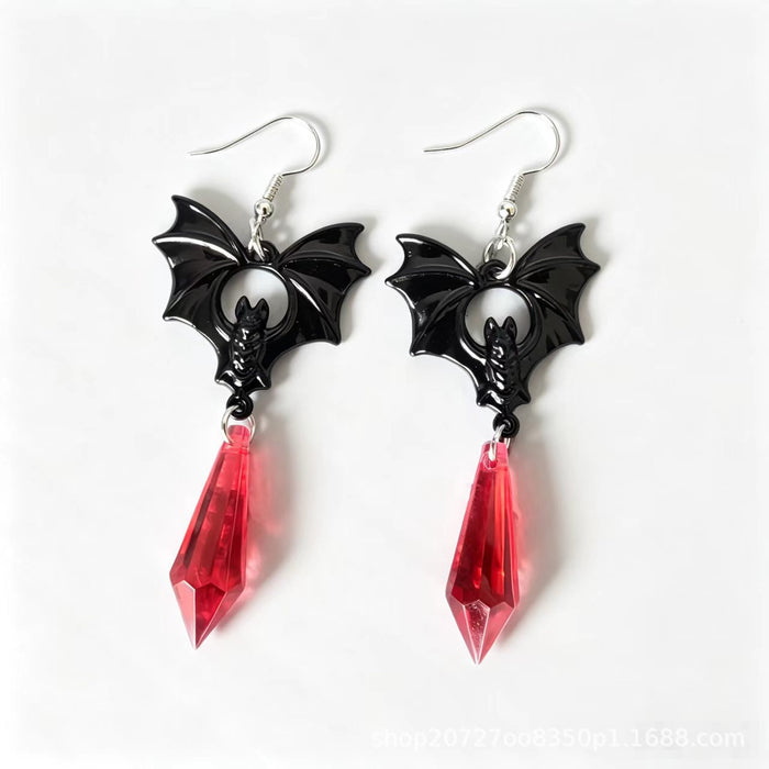 Wholesale Electroplated Zinc Alloy Bat Pendant Earrings Gothic  Retro Contrast Color Design For Women Fashion Party Jewelry