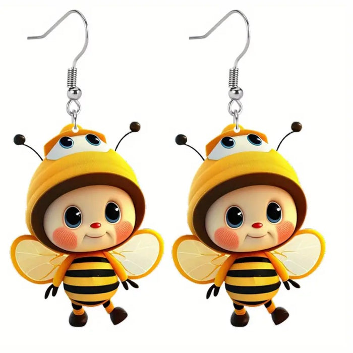 Wholesale Acrylic Flat Cartoon Bee Earrings JDC-ES-WenT032