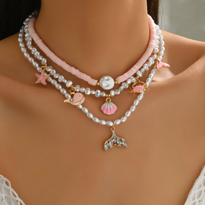 Wholesale Beach Style Imitation Pearl Irregular Design Shell Starfish Necklace