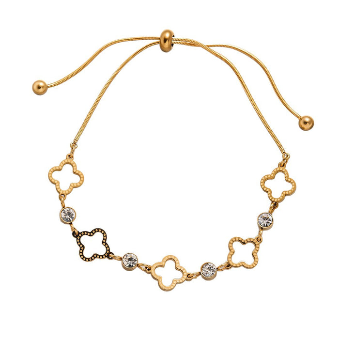 Wholesale New hollowed out clover pull-out bracelet made of titanium steel with diamonds, niche high-end handmade accessories wholesale