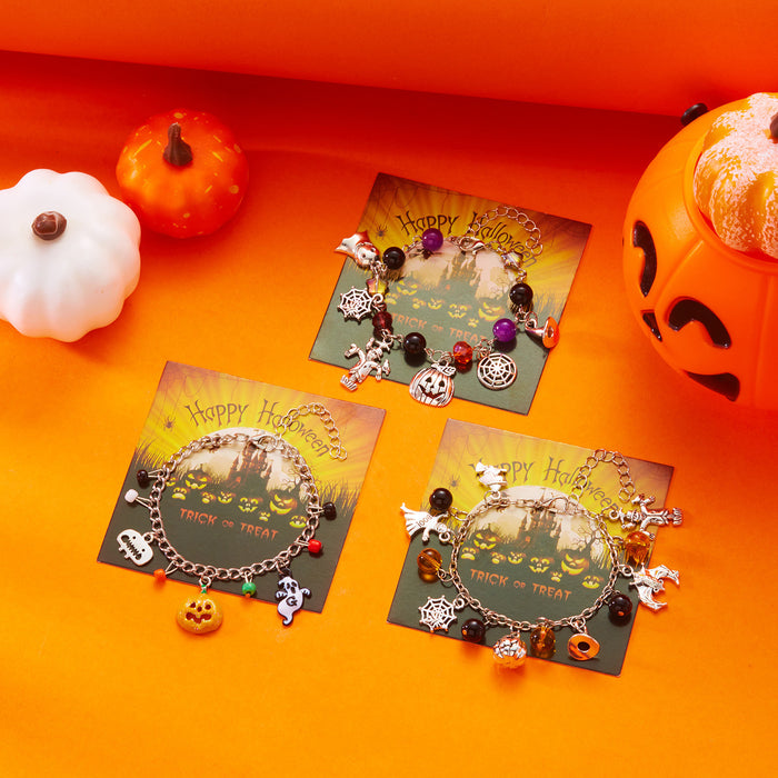 Wholesale  Pumpkin Skull Pendant Bracelet Colorful Beaded Diamond  Ghost Horror Bracelet