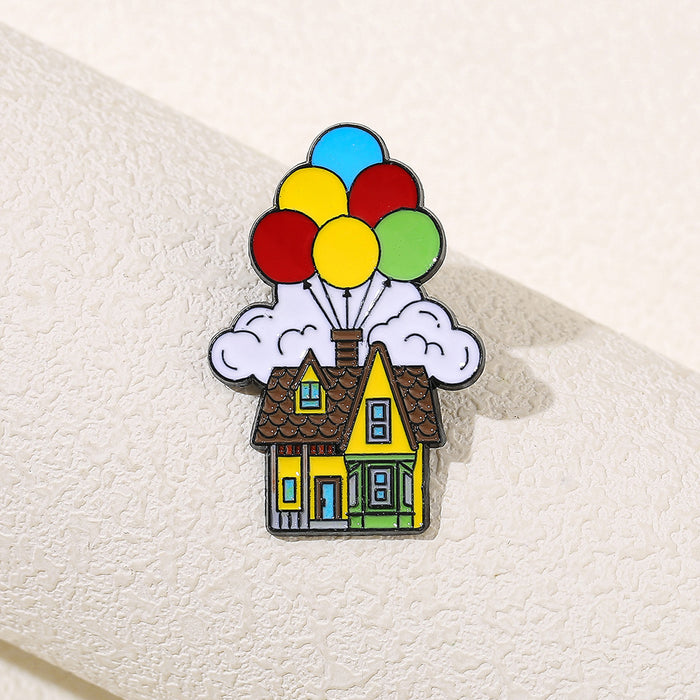Wholesale Cartoon Flying House Balloon Brooch Creative Metal Badge For Hats And Clothing