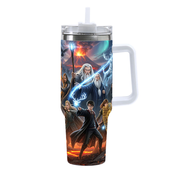 Wholesale 40oz Stainless Steel Tumbler with Handle Magic Wizard Design Car Cup Travel Mug MOQ≥2