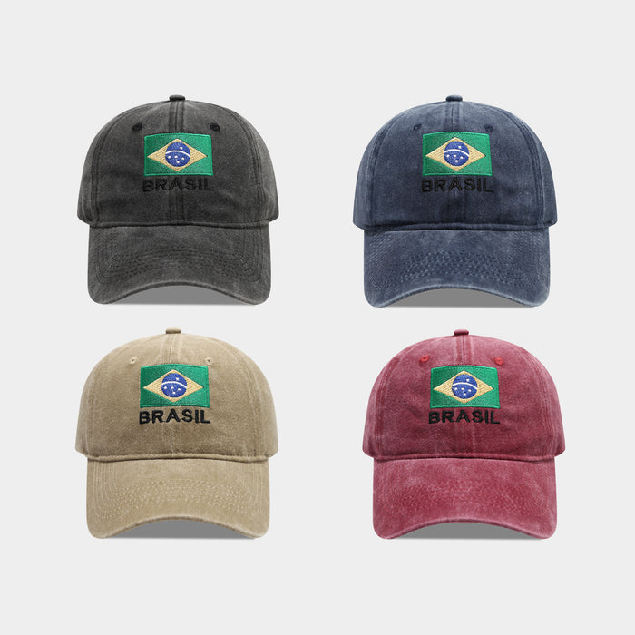Wholesale Brazilian flag embroidered soft-top vintage distressed baseball fashionhat for men and women