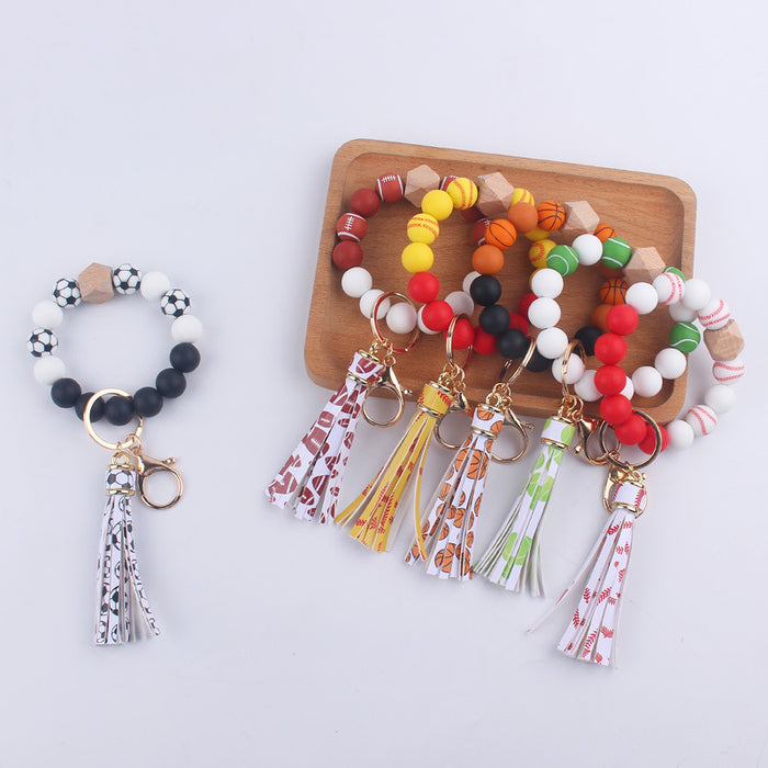 Wholesale printing tassel accessories silicone beads keychain