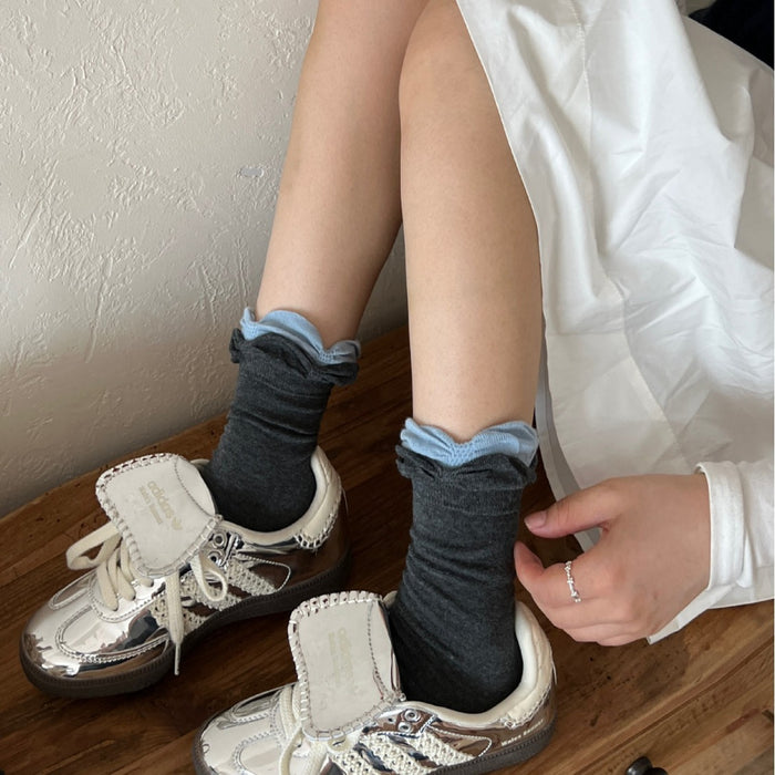 Wholesale Socks with contrasting colors, double-layer socks, cotton lace socks, mid tube socks