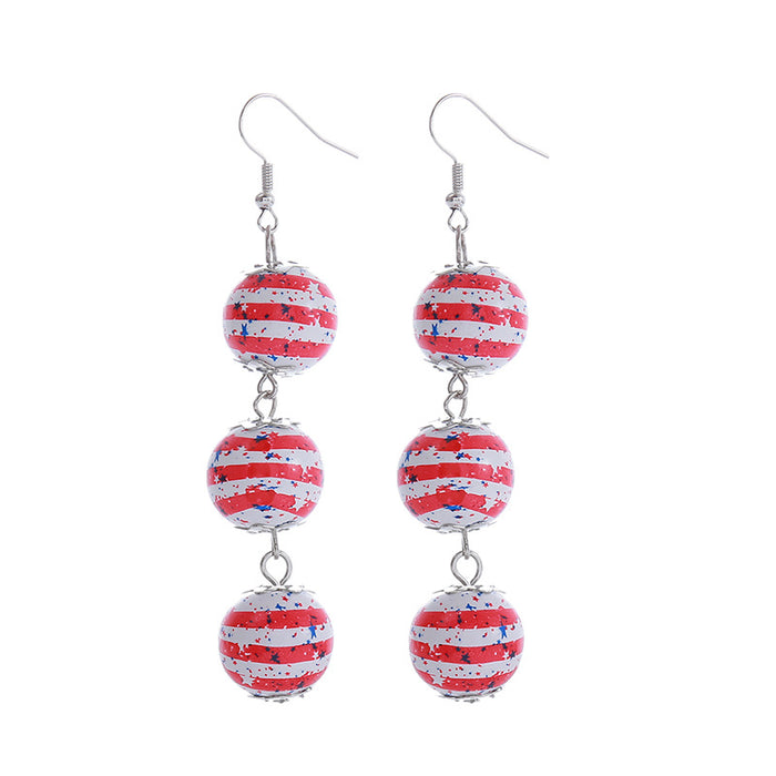 Wholesale American Independence Day Colorful Printed Flag Wooden Beads Long Round Bead Pendant Earrings JDC-ES-ChouTteng018