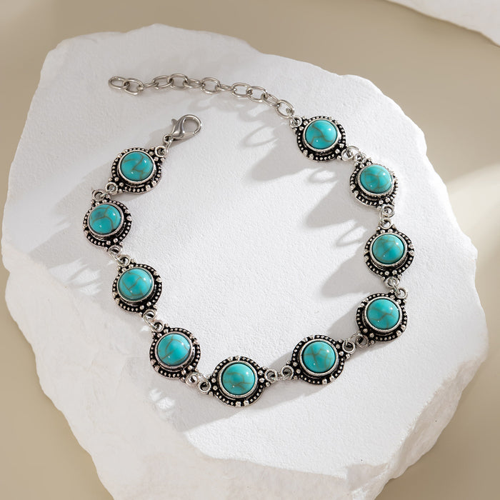 Wholesale Simple and versatile retro ankle chain metal alloy turquoise foot accessory