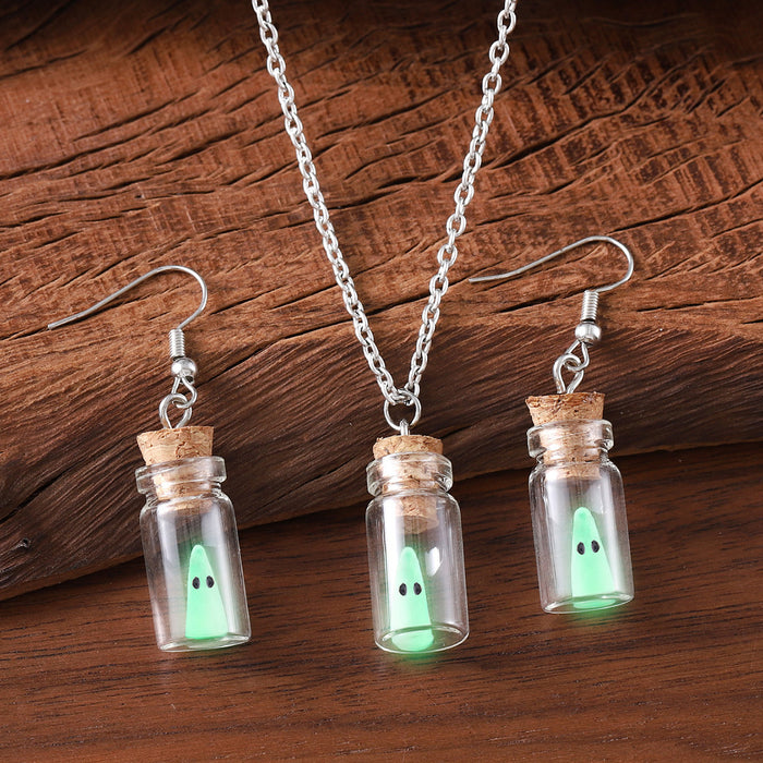 Wholesale  luminous ghost small pendant earrings necklace for women Luminous ghost exquisite drift bottle