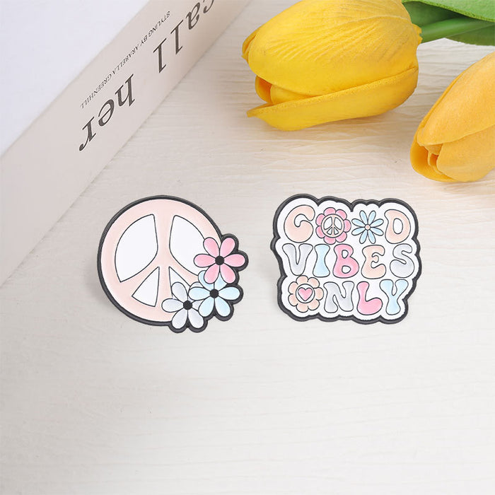 Wholesale Retro Hippie Peace Sign Brooch Stylish Zinc Alloy Pin Jewelry Accessory For Boutique Resale