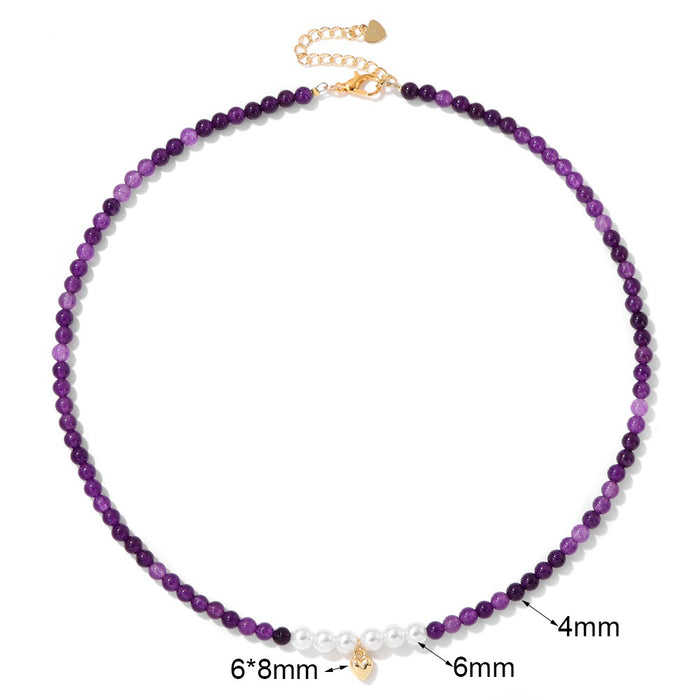 Wholesale 4mm stone bead necklace with heart pendant a choker style necklace