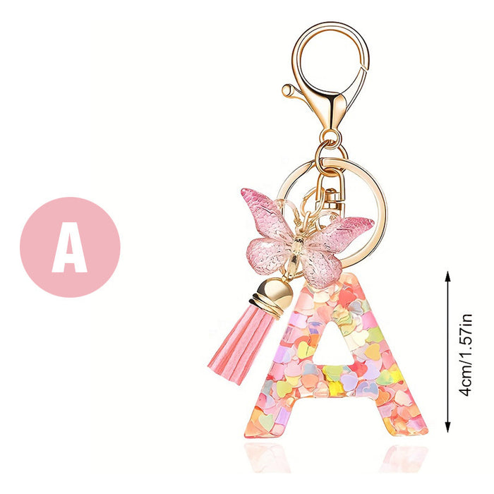 Wholesale Pink Letter Keychain Heart Sequin Butterfly Tassel Keychain Crystal Glue Pendan