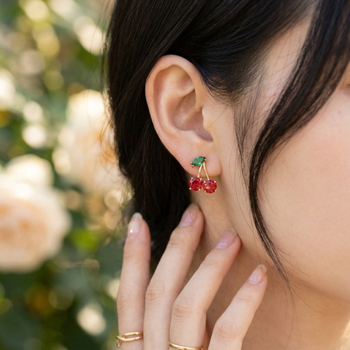 Wholesale Red Cherry Rhinestone Stud Earrings Trendy Women S Party Wear Jewelry Accessory