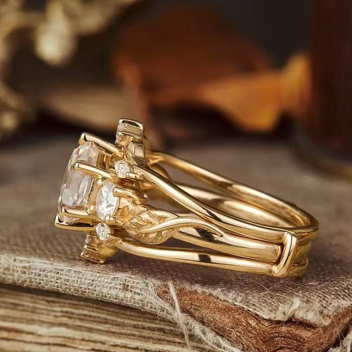 Wholesale Brushed open cross ring with gold plating and hexagonal white diamond inlay ring