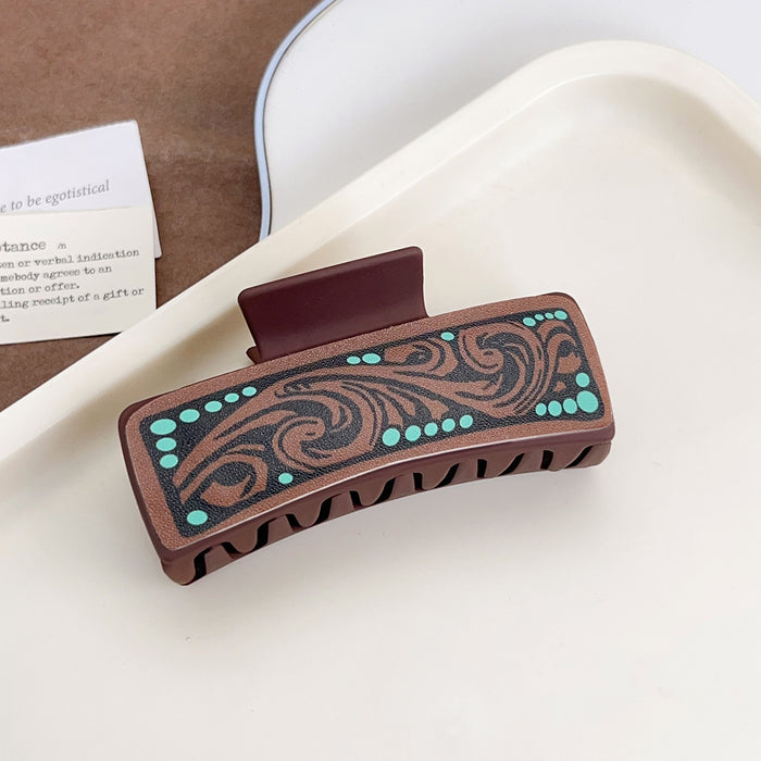 Wholesale Western Cowboy Style Retro Playing Card Hair Accessories Hairpin Leather Printed Shark Clip Grabber