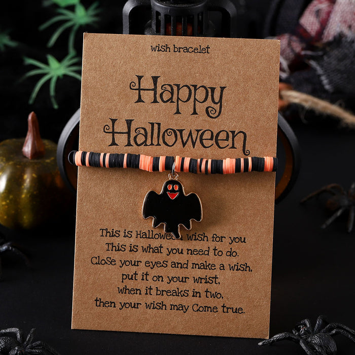 Wholesale  ghost pumpkin skull pendant polymer clay blessing card elastic adjustable bracelet