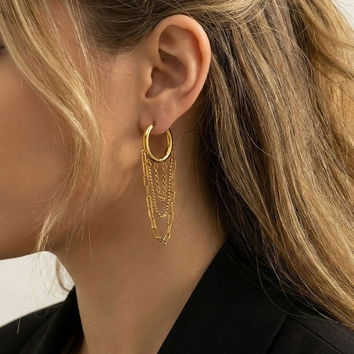 Wholesale Titanium steel Minimalist &  Stylish Chain Tassel Earrings