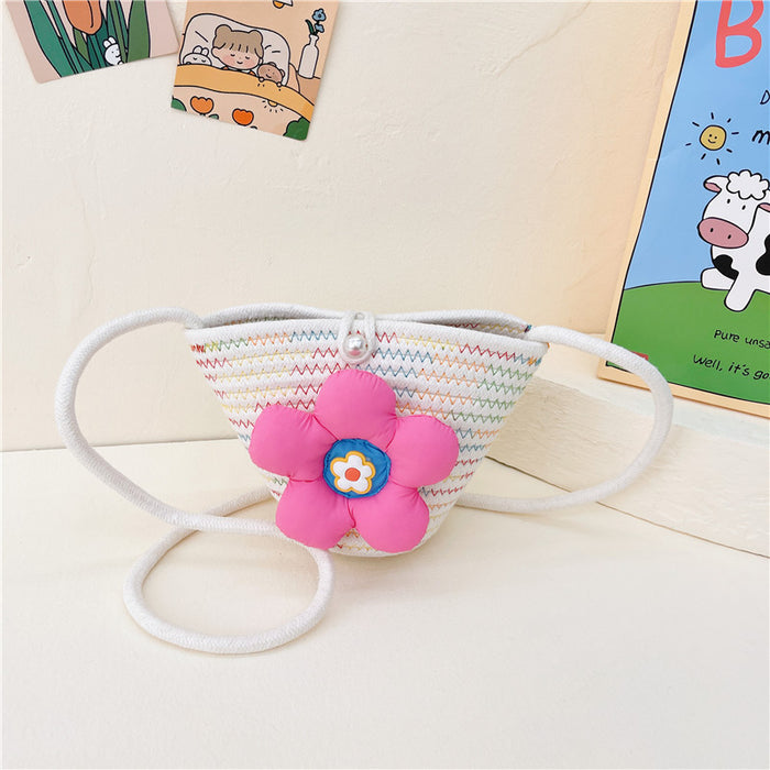 Wholesale Straw Bag  Children's Bag Three-dimensional Flower Crossbody Bag Straw Bag Women's Coin Purse