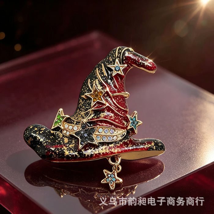Wholesale Stylish  Witch Hat Star Rhinestone Brooch Pin Zinc Alloy Fashion Accessory