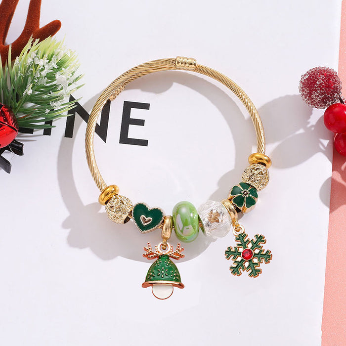 Wholesale Stainless Steel Christmas Bracelet Adjustable with Tree Elk Snowflake Pendants MOQ≥2