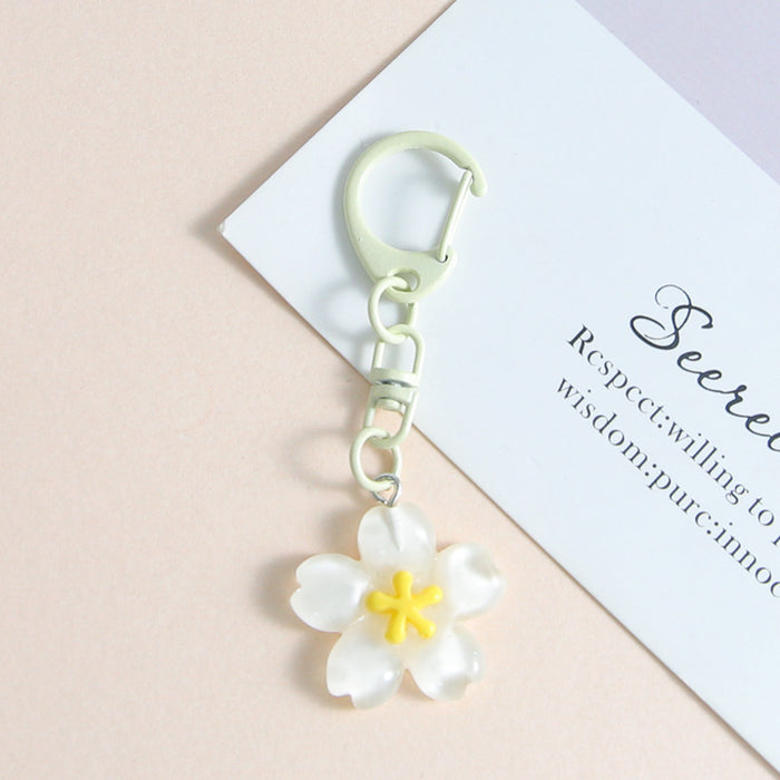 Wholesale Macaron Cherry Blossom Resin Keychain D Ring Flower Chic Bag Charm Gift
