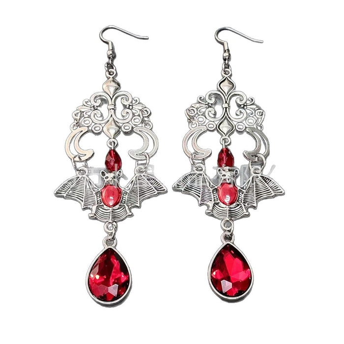 Wholesale Gothic Vampire Bat Moon Cross Red Crystal Drop Earrings Trendy  Jewelry Accessory For Women