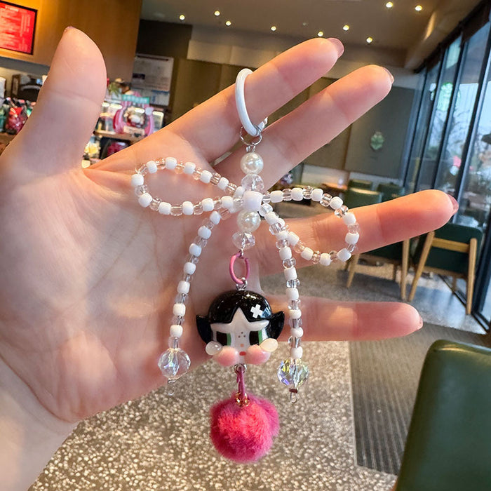 Wholesale Cartoon Doll Bowknot Beaded Keychain