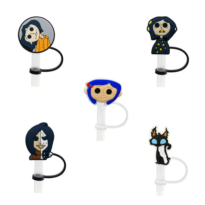 Wholesale Series Straw Cover Straw Cap Silicone Dust Stopper Cute Anime Party Straw Decoration