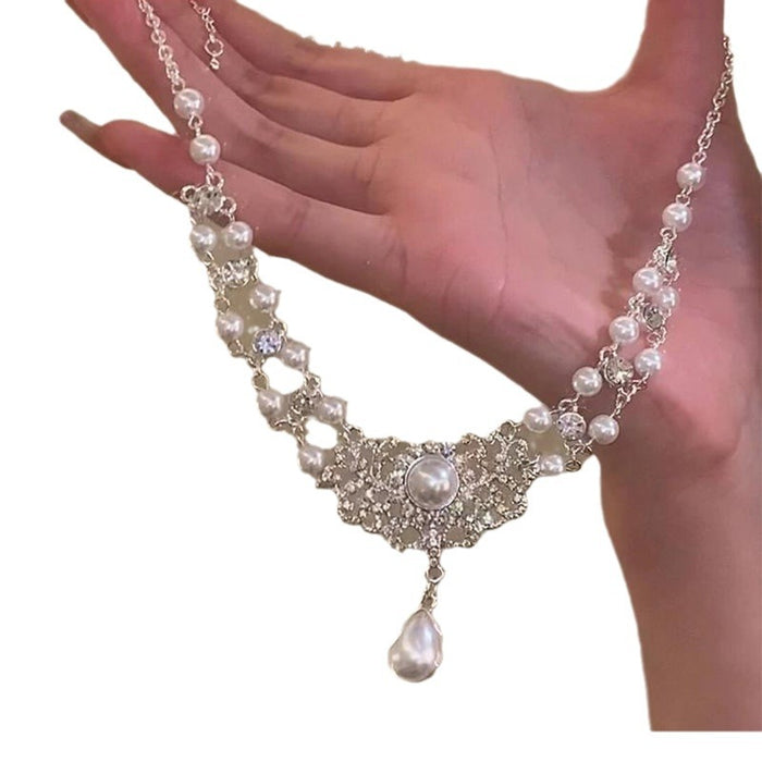 Wholesale Pearl Necklace Retro Princess Court Style Clavicle Diamond Zircon Neck Chain
