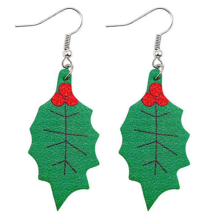Wholesale  Christmas Green Frog Leather Earrings  Double-Sided Printed Earrings Holiday Accessories