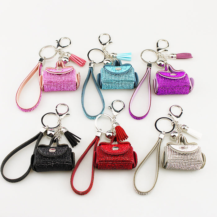 Wholesale White Rhinestone Pouch Keychain Bag Charm For Coins Earphones Pills Trendy Gift