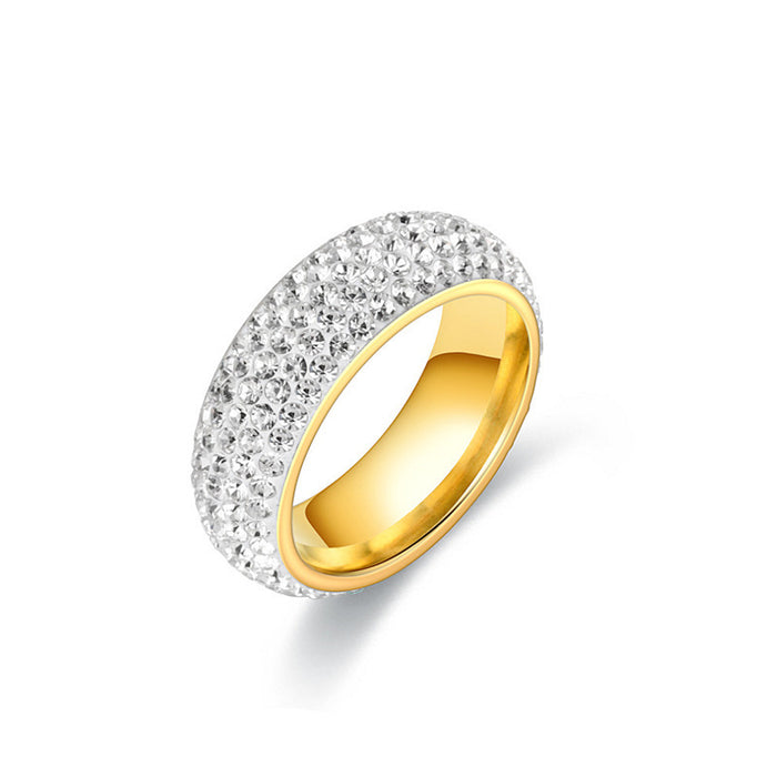 Wholesale Small niche curved full diamond five row full diamond titanium steel ring, fashionable diamond ring