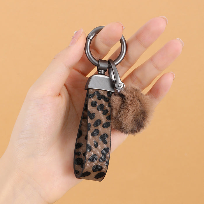 Wholesale Leopard Print Creative Leather Fur Ball Keychain JDC-KC-YiTian010