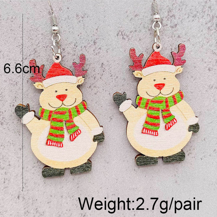 Wholesale Christmas Earrings Elk Christmas Tree Snowman  Wooden Earrings
