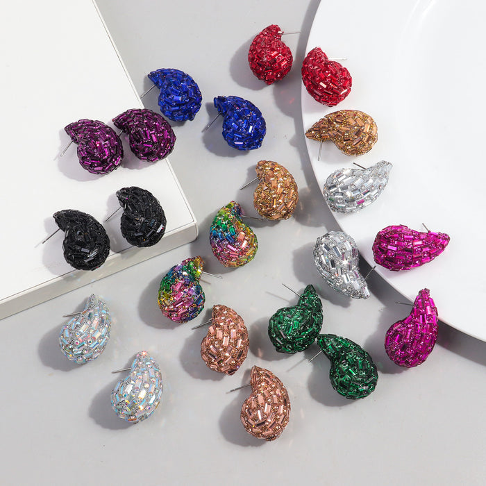 Wholesale Gradient Color Full Diamond Metal Earrings JDC-ES-ChouD009