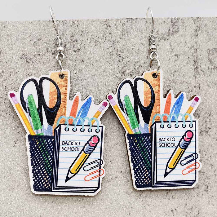 Wholesale Teachers'  Day Earrings Pencil Alarm Clock Wooden Earrings School Season Student Earrings