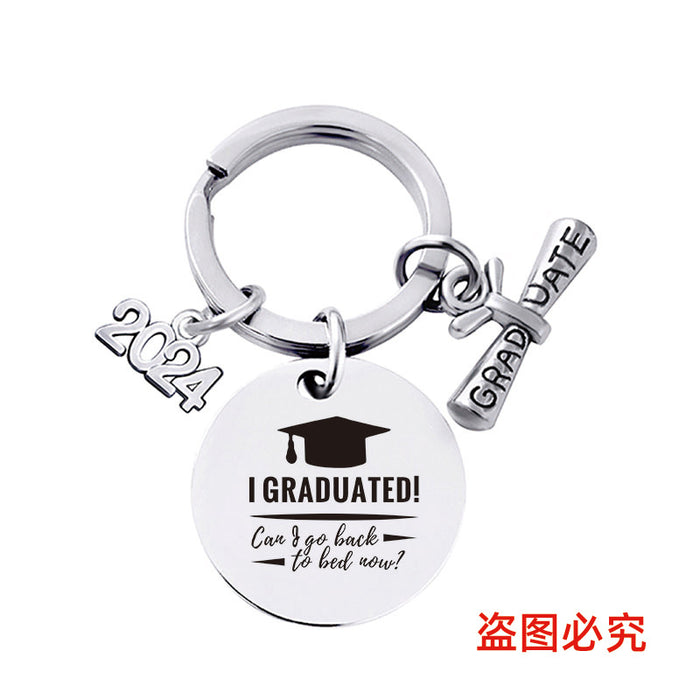 Wholesale Graduation Season Gift Round Stainless Steel Keychain JDC-KC-GangGu049