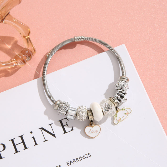 Wholesale Stainless Steel Heart Bracelet DIY Pendant Beaded Crystal Bracelet