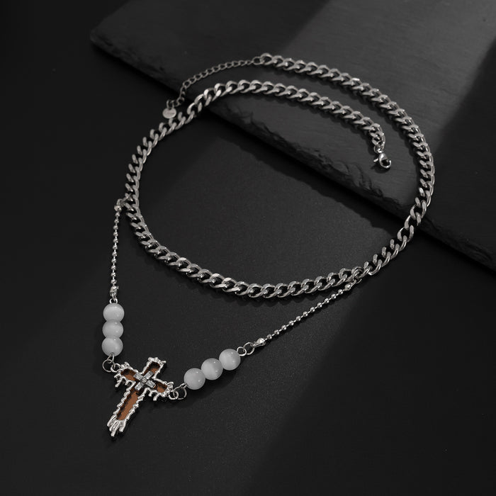 Wholesale Jewelry Cross Titanium Steel Hoodie Necklace High Grade Sweater Chain Clavicle Chain