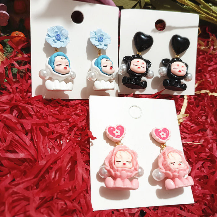 Wholesale Cartoon Rose Doll Cute Silver Needle Earrings for Women