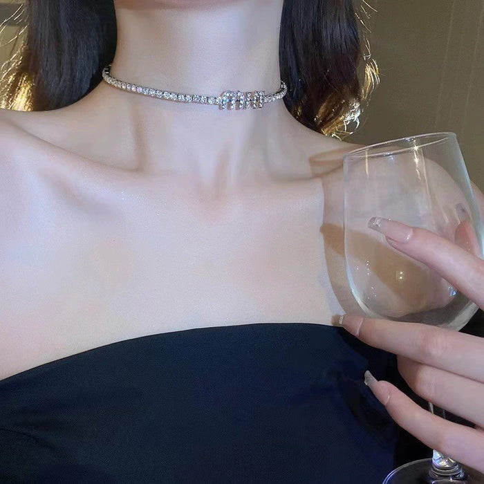 Wholesale Letter pendant necklace with rhinestones,  open-ended choker necklace