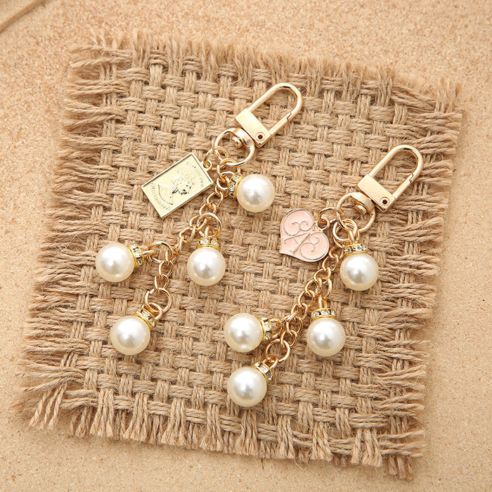 Wholesale Crystal Pearl keychain peach heart ornaments  pendant gift