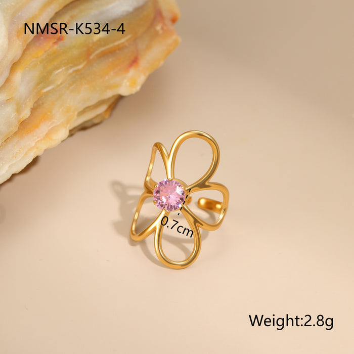 Wholesale Geometric pink zircon stainless steel ring