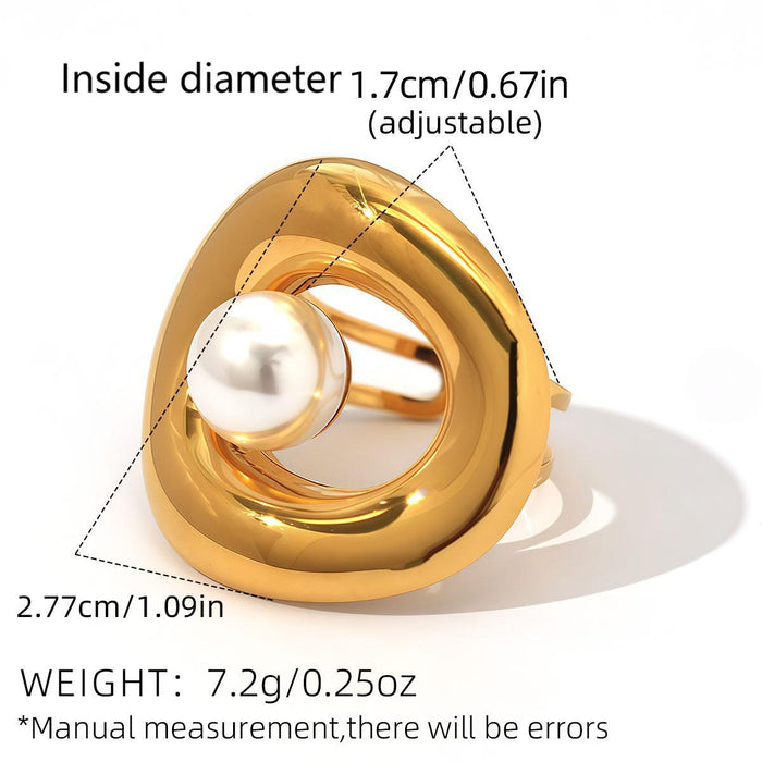 Wholesale Jewelry Stainless Steel Pearl Hollow Glossy Open Ring Simple  Jewelry