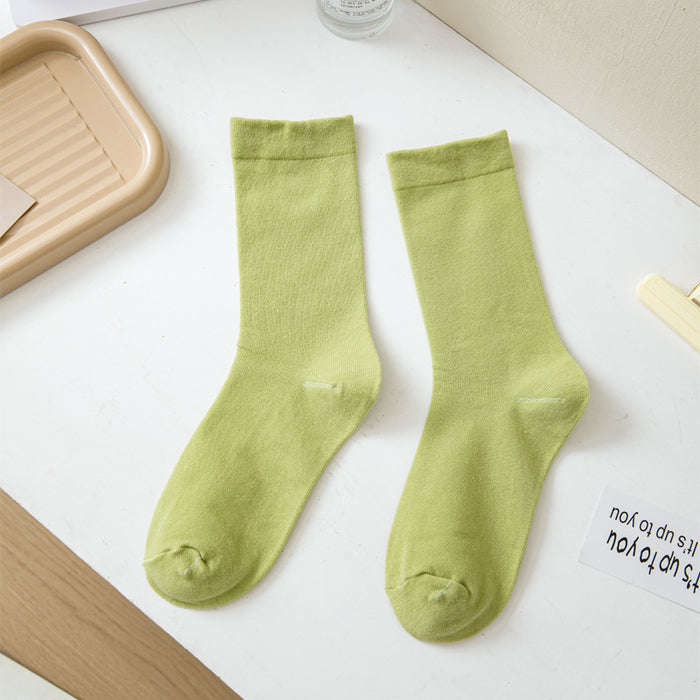 Wholesale White mid length socks made of pure cotton, high cut, and elastic, long socks that absorb sweat and pile up socks