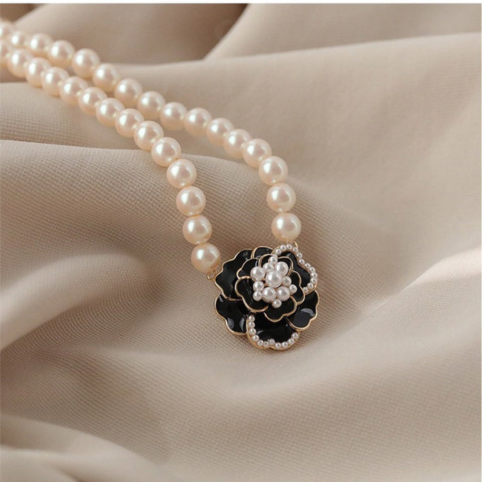 Wholesale Camellia Pearl Stitching Necklace JDC-NE-Lanx002