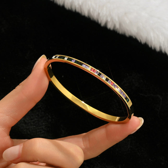 Wholesale Gold Tone Titanium Steel  Bangle Set With Rhinestone Row Trendy Jewelry Accessory For Party Or Everyday Gift