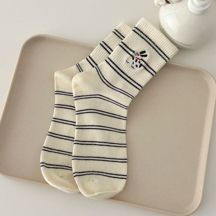 Wholesale Cute striped mid tube socks, casual pile socks