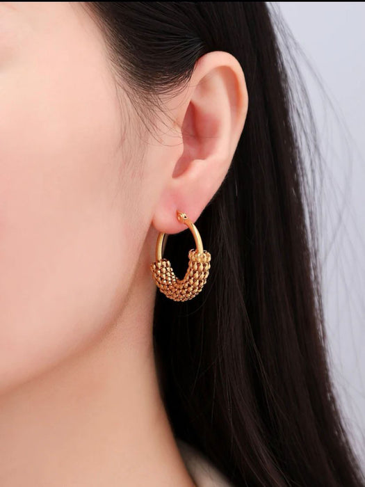 Wholesale Mesh Half Mesh Wrapped Stainless Steel Circle Woven Earrings JDC-ES-ChunLing001