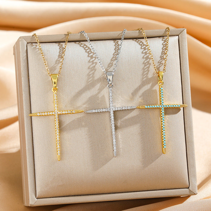 Wholesale Chic Cross Necklace Titanium Steel Real Gold Plating Jewelry Accessory